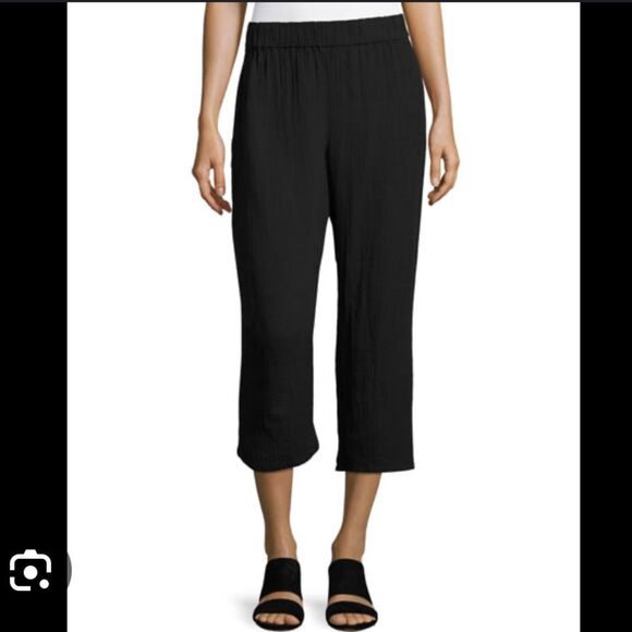 New Eileen, Fisher, black gauze, elastic waste, cropped ankle Capri pants - Picture 1 of 6